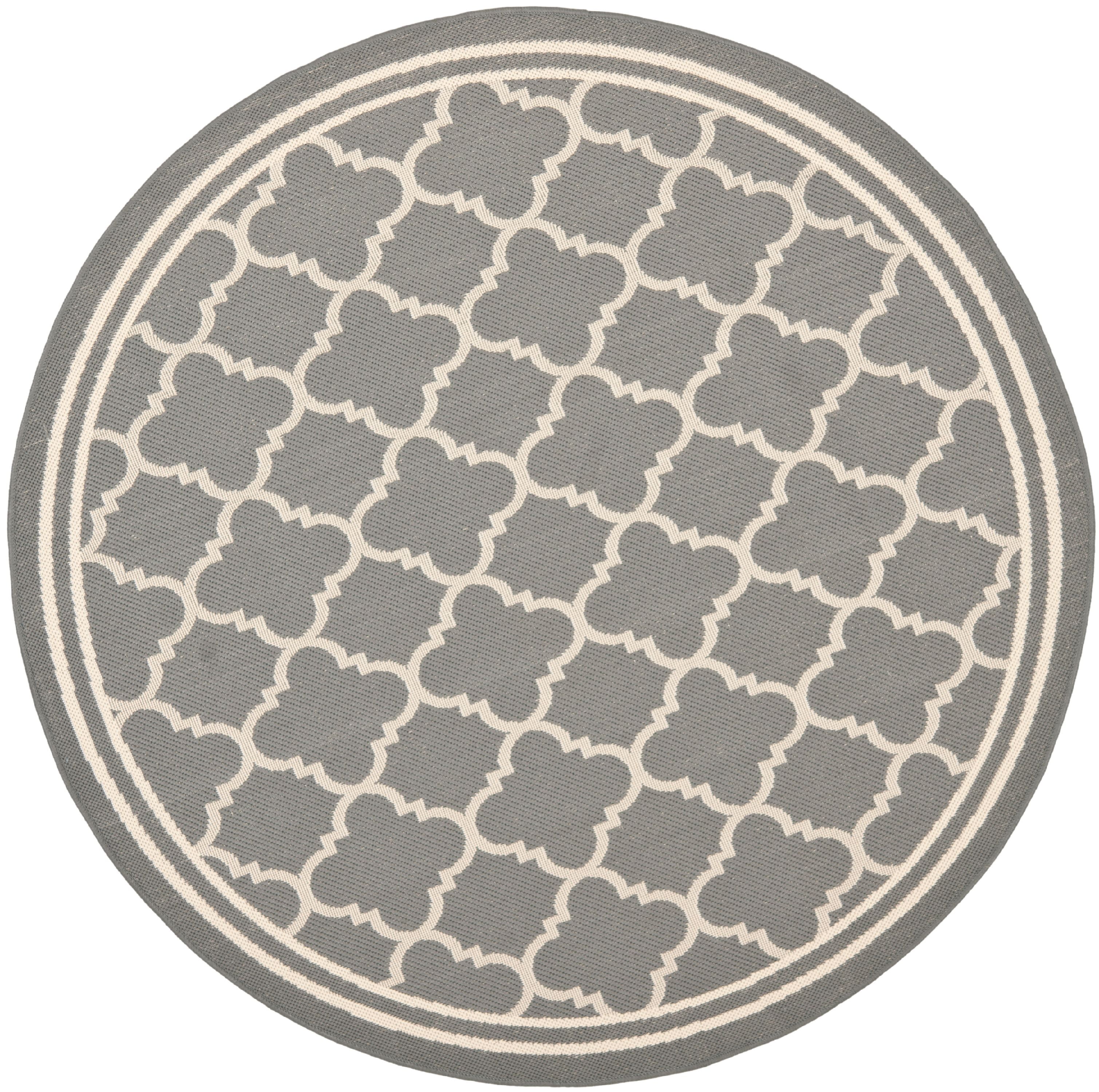 Anthracite and Beige Round Synthetic Indoor/Outdoor Rug