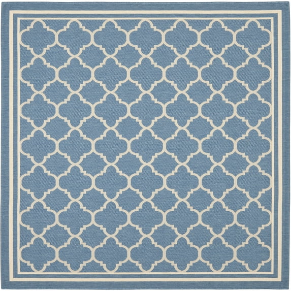 SAFAVIEH Courtyard Alina Geometric Quatrefoil Indoor/Outdoor Area Rug, Blue/Beige, 5'3" x 5'3" Square