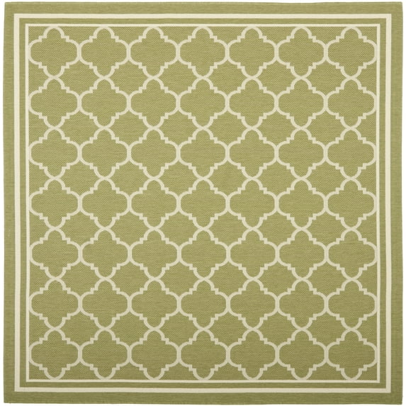 SAFAVIEH Courtyard Alina Geometric Quatrefoil Indoor/Outdoor Area Rug, Green/Beige, 5'3" x 5'3" Square