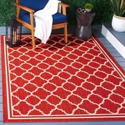 Safavieh Courtyard Alina Geometric Quatrefoil Indoor/Outdoor Area Rug, Red/Bone, 5'3" x 7'7"