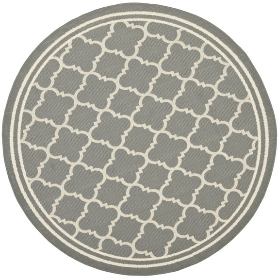 SAFAVIEH Courtyard Alina Geometric Quatrefoil Indoor/Outdoor Area Rug, Anthracite/Beige, 7'10" x 7'10" Round