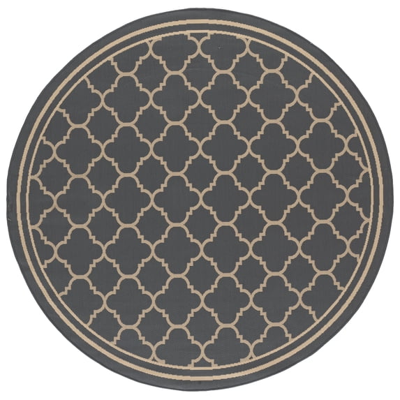 Safavieh Courtyard Alina Geometric Quatrefoil Indoor/Outdoor Area Rug, Anthracite/Beige, 7'10" x 7'10" Round