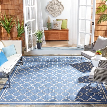 Safavieh Courtyard Alina Geometric Quatrefoil Indoor/Outdoor Area Rug, Blue/Beige, 7'10" x 7'10" Square