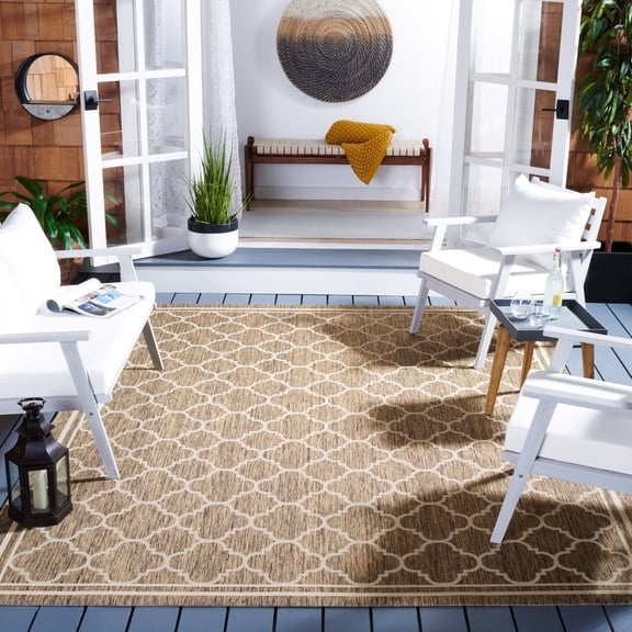 Safavieh Courtyard Alina Geometric Quatrefoil Indoor/Outdoor Area Rug, Brown/Bone, 7'10" x 7'10" Square