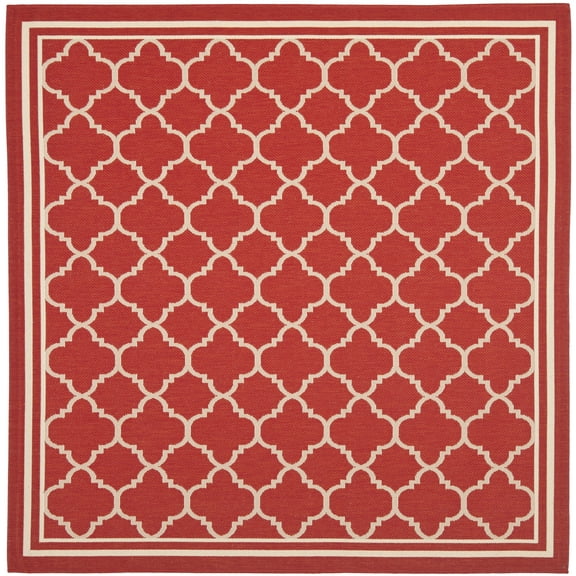 SAFAVIEH Courtyard Alina Geometric Quatrefoil Indoor/Outdoor Area Rug, Red/Bone, 7'10" x 7'10" Square