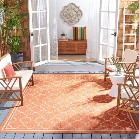 Safavieh Courtyard Alina Geometric Quatrefoil Indoor/Outdoor Area Rug, Terracotta/Bone, 7'10" x 7'10" Square