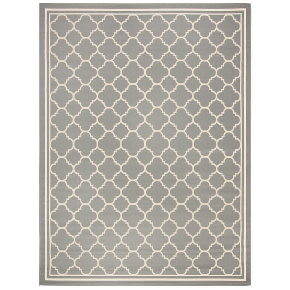 SAFAVIEH Courtyard Alina Geometric Quatrefoil Indoor/Outdoor Area Rug, Anthracite/Beige, 9' x 12'