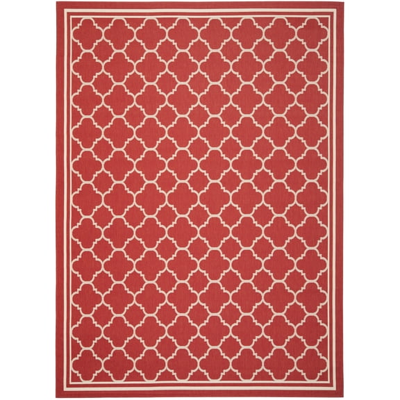 Safavieh Courtyard Alina Geometric Quatrefoil Indoor/Outdoor Area Rug, Red/Bone, 9' x 12'