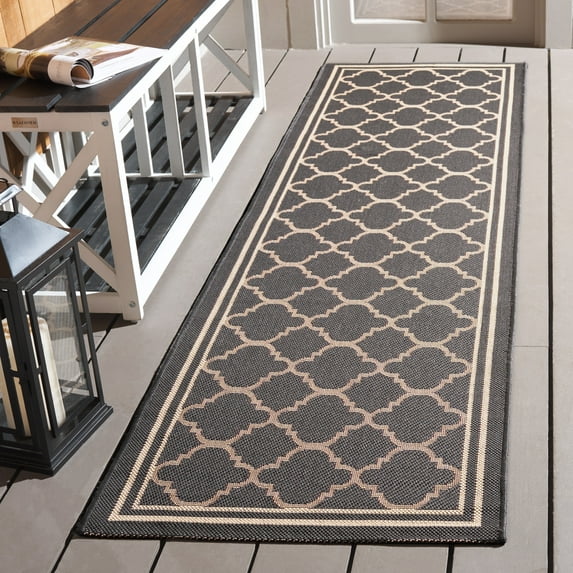 Safavieh Courtyard Alina Geometric Quatrefoil Indoor/Outdoor Runner Rug, Anthracite/Beige, 2'3" x 10'
