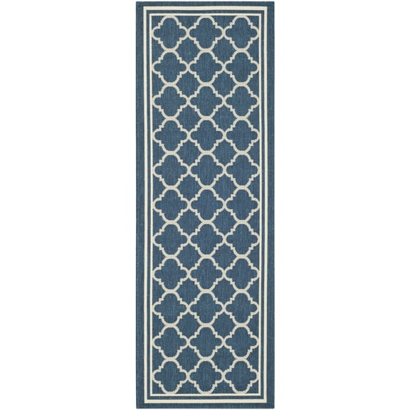 SAFAVIEH Courtyard Alina Geometric Quatrefoil Indoor/Outdoor Runner Rug, Navy/Beige, 2'3" x 16'