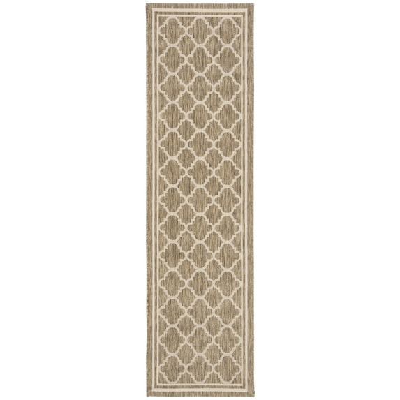 SAFAVIEH Courtyard Alina Geometric Quatrefoil Indoor/Outdoor Runner Rug, Brown/Bone, 2'3" x 18'
