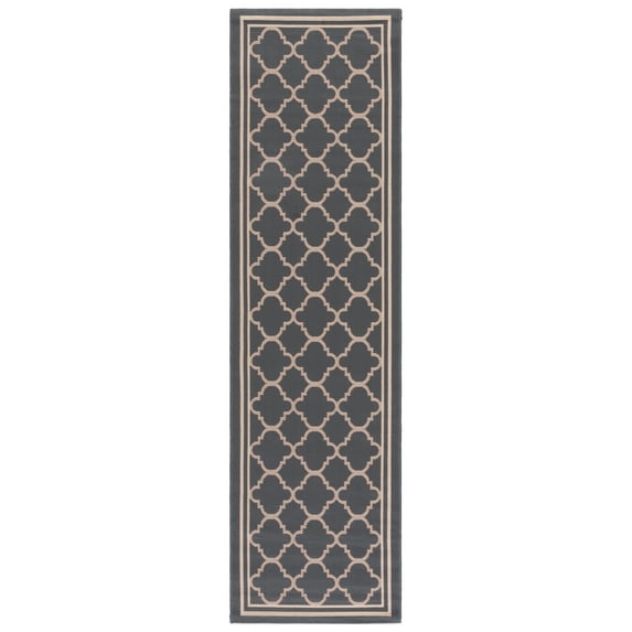 Safavieh Courtyard Alina Geometric Quatrefoil Indoor/Outdoor Runner Rug, Anthracite/Beige, 2'3" x 20'