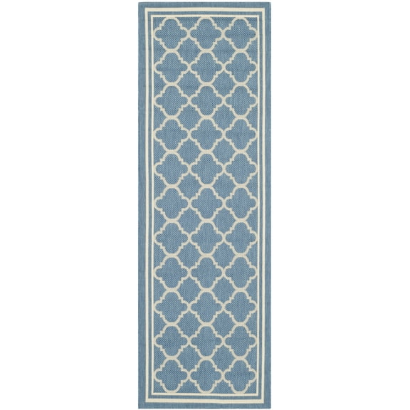 SAFAVIEH Courtyard Alina Geometric Quatrefoil Indoor/Outdoor Runner Rug, Blue/Beige, 2'3" x 20'