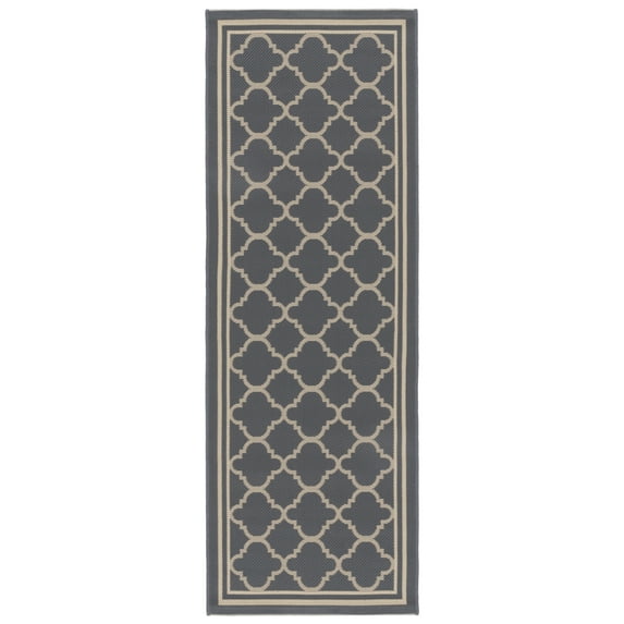 Safavieh Courtyard Alina Geometric Quatrefoil Indoor/Outdoor Runner Rug, Anthracite/Beige, 2'3" x 6'7"