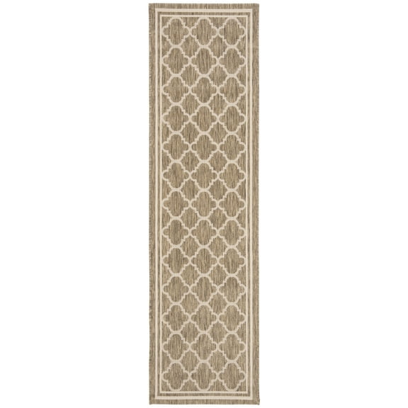 SAFAVIEH Courtyard Alina Geometric Quatrefoil Indoor/Outdoor Runner Rug, Brown/Bone, 2'3" x 8'