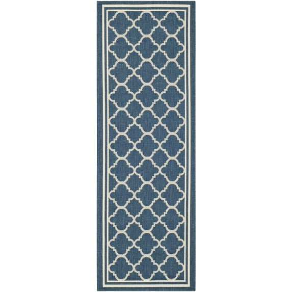 SAFAVIEH Courtyard Alina Geometric Quatrefoil Indoor/Outdoor Runner Rug, Navy/Beige, 2'3" x 8'