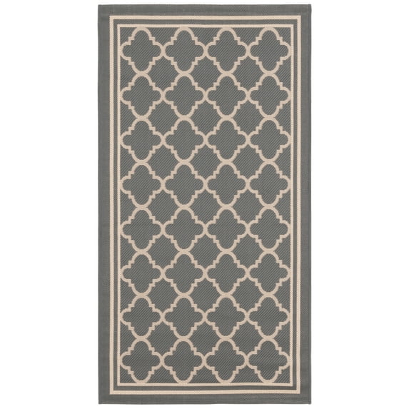 SAFAVIEH Courtyard Alina Geometric Quatrefoil Indoor/Outdoor Area Rug, Anthracite/Beige, 2'7" x 5'