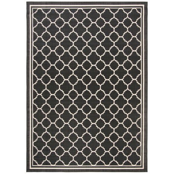 SAFAVIEH Courtyard Alina Geometric Quatrefoil Indoor/Outdoor Area Rug, Black/Beige, 10' x 14'