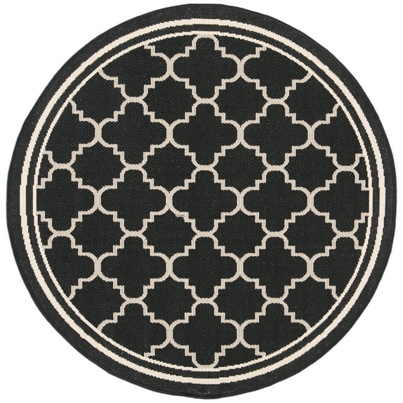 SAFAVIEH Courtyard Alina Geometric Quatrefoil Indoor/Outdoor Area Rug, Black/Beige, 4' x 4' Round