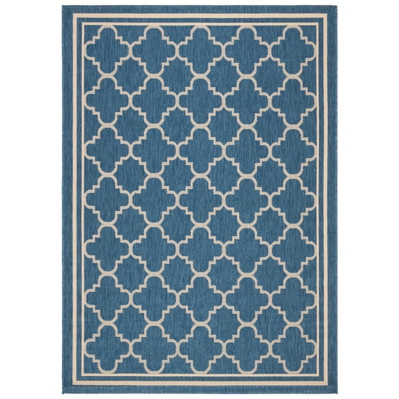 SAFAVIEH Courtyard Alina Geometric Quatrefoil Indoor/Outdoor Area Rug, Blue/Beige, 4' x 5'7"