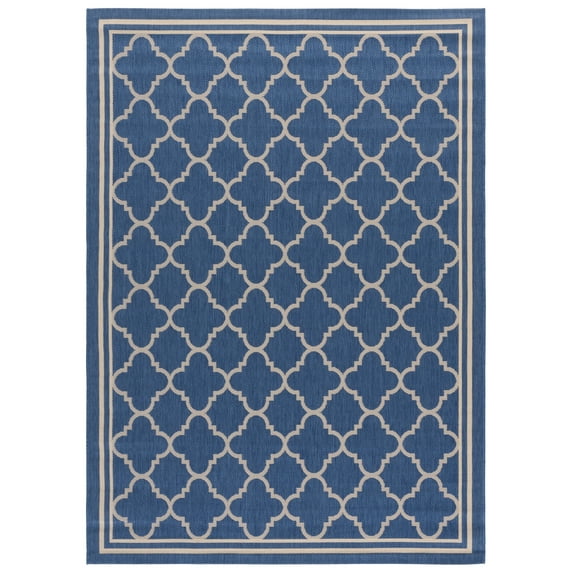 Safavieh Courtyard Alina Geometric Quatrefoil Indoor/Outdoor Area Rug, Blue/Beige, 6'7" x 9'6"