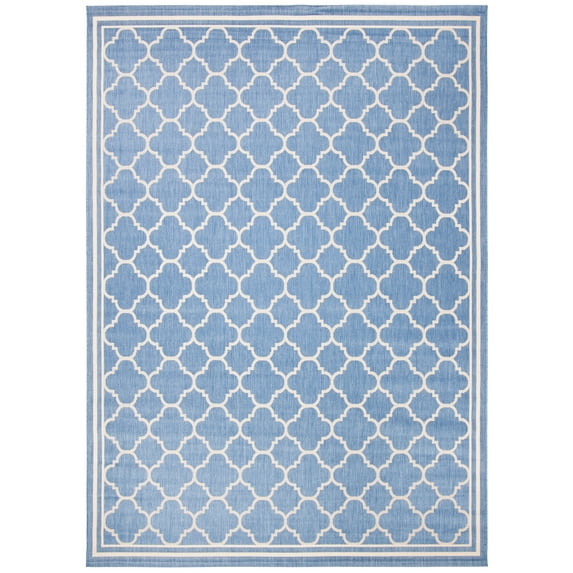 SAFAVIEH Courtyard Alina Geometric Quatrefoil Indoor/Outdoor Area Rug, Blue/Beige, 9' x 12'