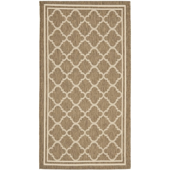 SAFAVIEH Courtyard Alina Geometric Quatrefoil Indoor/Outdoor Area Rug, Brown/Bone, 4' x 5'7"