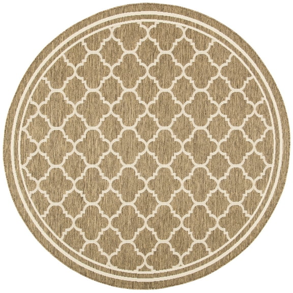 SAFAVIEH Courtyard Alina Geometric Quatrefoil Indoor/Outdoor Area Rug, Brown/Bone, 6'7" x 6'7" Round