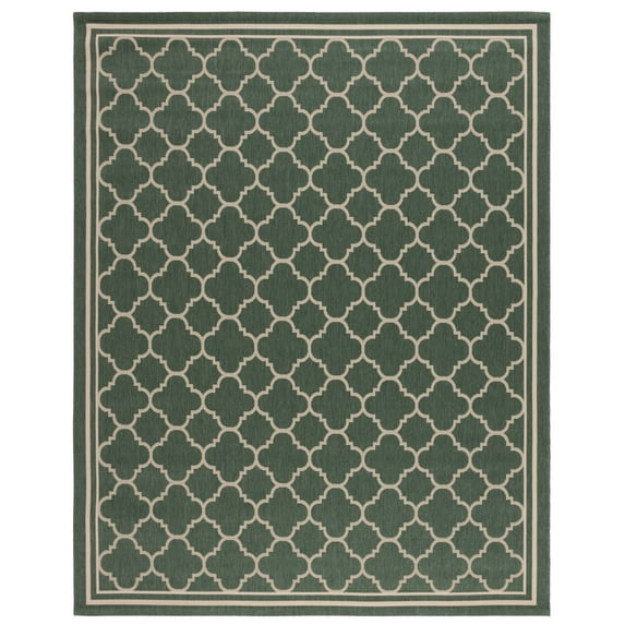 SAFAVIEH Courtyard Alina Geometric Quatrefoil Indoor/Outdoor Area Rug, Dark Green/Beige, 8' x 10'