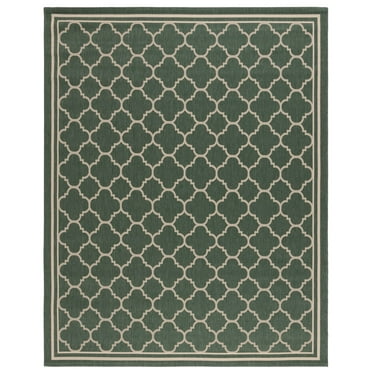 SAFAVIEH Courtyard Alina Geometric Quatrefoil Indoor/Outdoor Area Rug, Dark Green/Beige, 9' x 12'