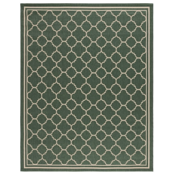 SAFAVIEH Courtyard Alina Geometric Quatrefoil Indoor/Outdoor Area Rug, Dark Green/Beige, 9' x 12'