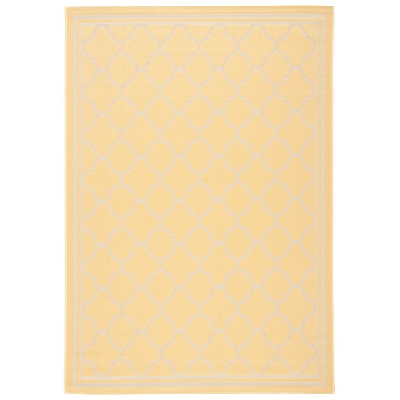 SAFAVIEH Courtyard Alina Geometric Quatrefoil Indoor/Outdoor Area Rug, Gold/Beige, 5'3" x 7'7"