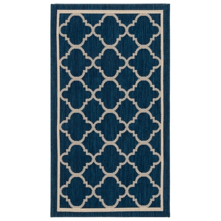 SAFAVIEH Courtyard Alina Geometric Quatrefoil Indoor/Outdoor Area Rug, Navy/Beige, 2' x 3'7"