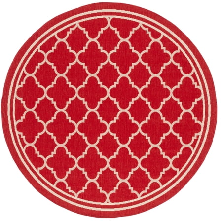 SAFAVIEH Courtyard Alina Geometric Quatrefoil Indoor/Outdoor Area Rug, Red/Bone, 4' x 4' Round