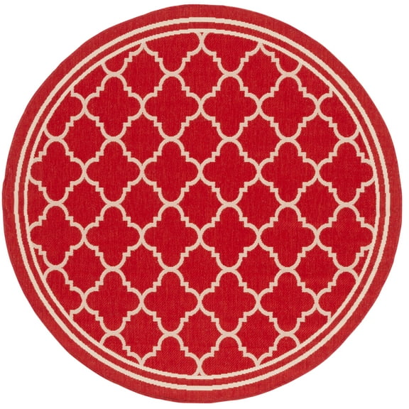 SAFAVIEH Courtyard Alina Geometric Quatrefoil Indoor/Outdoor Area Rug, Red/Bone, 4' x 4' Round