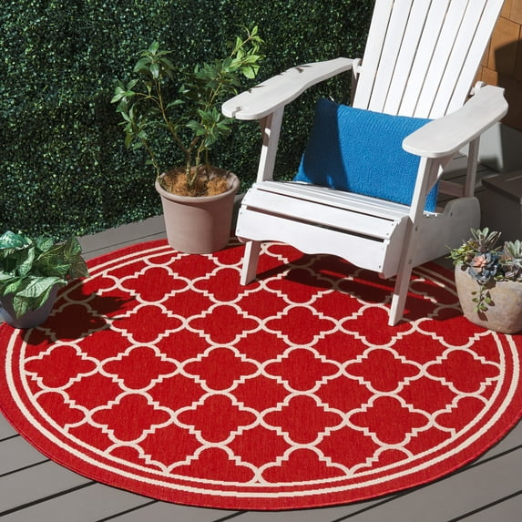 Safavieh Courtyard Alina Geometric Quatrefoil Indoor/Outdoor Area Rug, Red/Bone, 4' x 4' Round