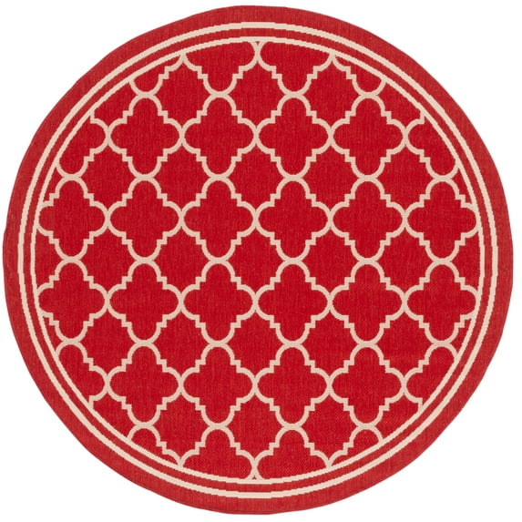 Safavieh Courtyard Alina Geometric Quatrefoil Indoor/Outdoor Area Rug, Red/Bone, 5'3" x 5'3" Round