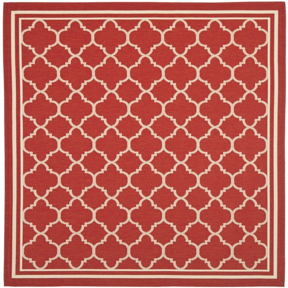 SAFAVIEH Courtyard Alina Geometric Quatrefoil Indoor/Outdoor Area Rug, Red/Bone, 5'3" x 5'3" Square