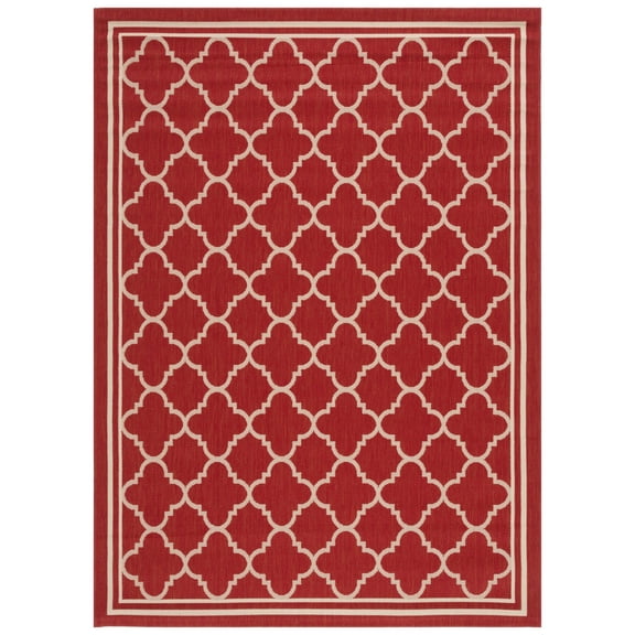 SAFAVIEH Courtyard Alina Geometric Quatrefoil Indoor/Outdoor Area Rug, Red/Bone, 6'7" x 9'6"