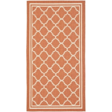 SAFAVIEH Courtyard Alina Geometric Quatrefoil Indoor/Outdoor Area Rug, Terracotta/Bone, 4' x 5'7"
