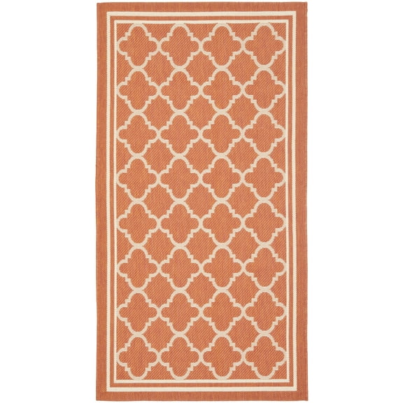 SAFAVIEH Courtyard Alina Geometric Quatrefoil Indoor/Outdoor Area Rug, Terracotta/Bone, 4' x 5'7"