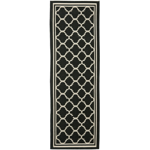 SAFAVIEH Courtyard Alina Geometric Quatrefoil Indoor/Outdoor Runner Rug, Black/Beige, 2'3" x 5'