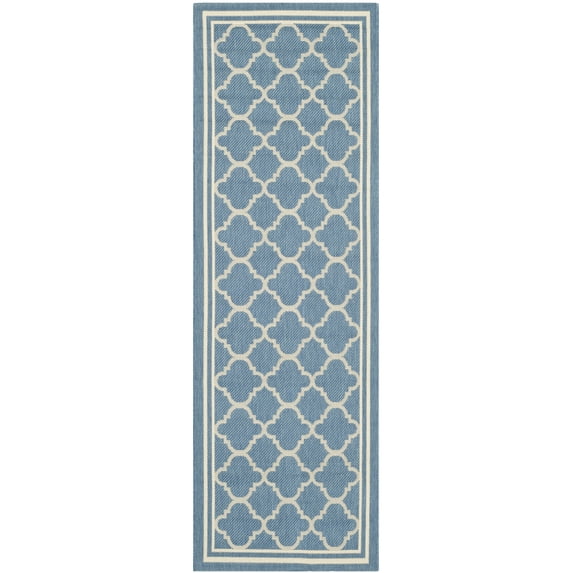 SAFAVIEH Courtyard Alina Geometric Quatrefoil Indoor/Outdoor Runner Rug, Blue/Beige, 2'3" x 12'