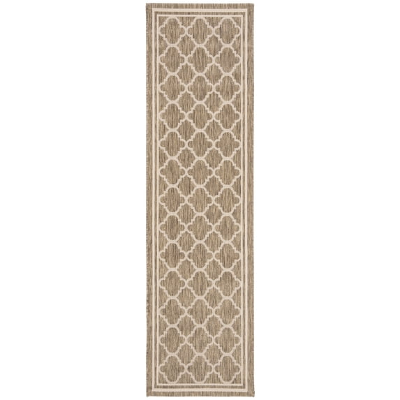Safavieh Courtyard Alina Geometric Quatrefoil Indoor/Outdoor Runner Rug, Brown/Bone, 2'3" x 12'