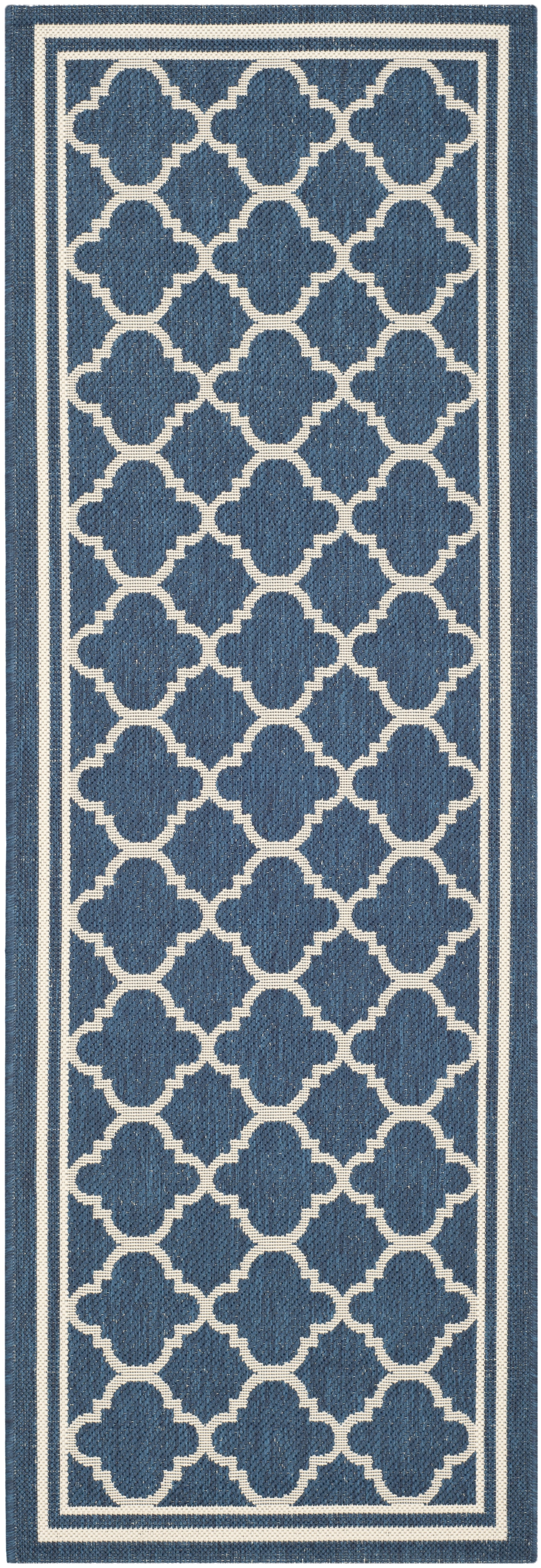 Safavieh Courtyard Alina Geometric Quatrefoil Indoor/Outdoor Runner Rug, Navy/Beige, 2'3" x 10'