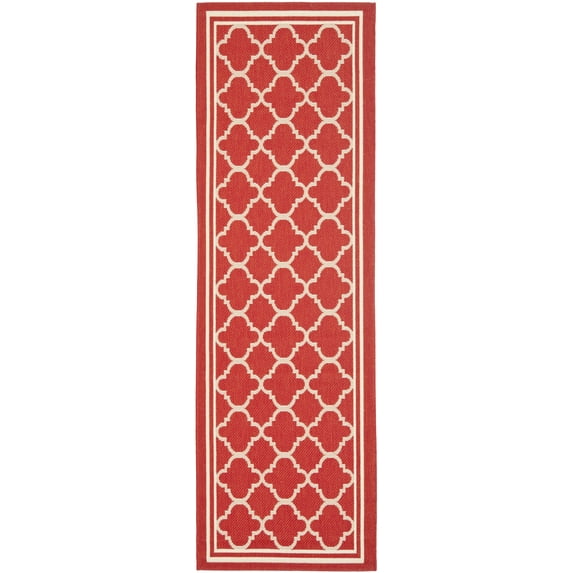 Safavieh Courtyard Alina Geometric Quatrefoil Indoor/Outdoor Runner Rug, Red/Bone, 2'3" x 14'