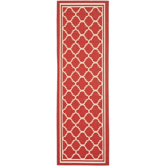 SAFAVIEH Courtyard Alina Geometric Quatrefoil Indoor/Outdoor Runner Rug, Red/Bone, 2'3" x 6'7"