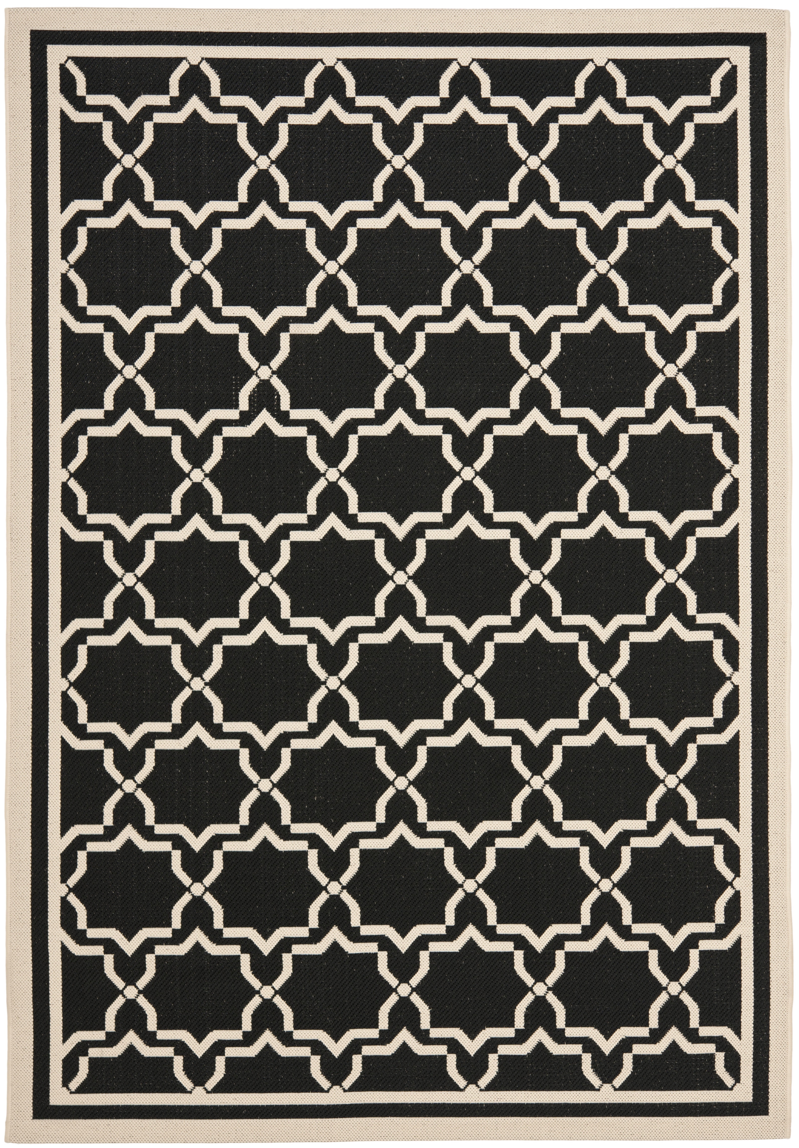 Black and Beige Geometric Low Pile Synthetic Area Rug
