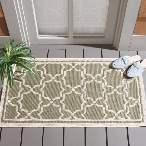 SAFAVIEH Courtyard Allison Geometric Bordered Indoor/Outdoor Area Rug, 2'7" x 5', Green/Beige