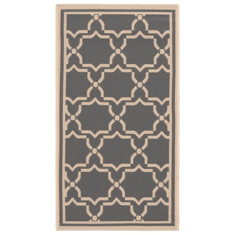 SAFAVIEH Courtyard Allison Geometric Bordered Indoor/Outdoor Area Rug, 2' x 3'7", Anthracite/Beige
